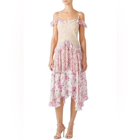 LoveShackFancy Pink Floral Silk Marceline Dress Size 4 US $375 - Picture 2 of 12
